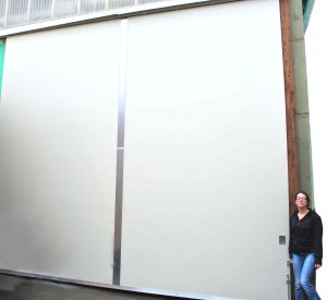 These doors are 10 ft x 16 ft x 2 1/4" thick w/marine-grade plywood exterior.